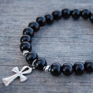 Ankh Cross Bracelet,Wood Bracelet,Wood Ankh Cross Bracelet
